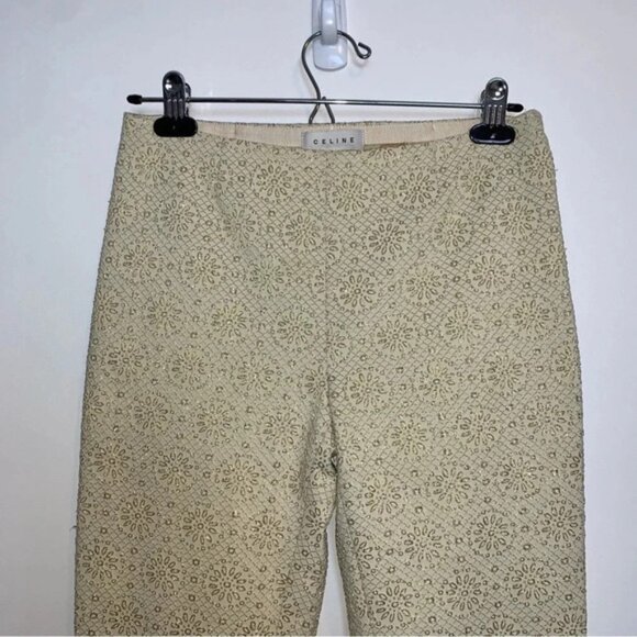 CELINE Women's Pants Gold Metallic Embossed High Waist Straight Leg Trouser 6 - Picture 10 of 16